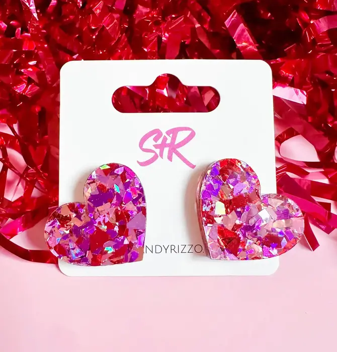 Earrings | Heart Stud | Pink Confetti