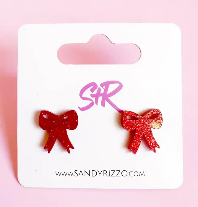 Earrings | Bow Stud | Red Sparkle