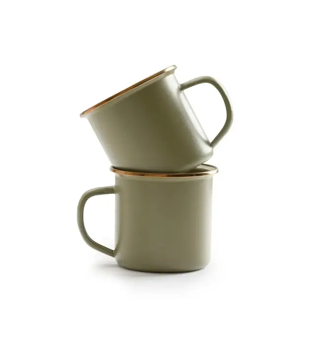 Camp Mugs | Enamel | Olive Drab + Speckled White
