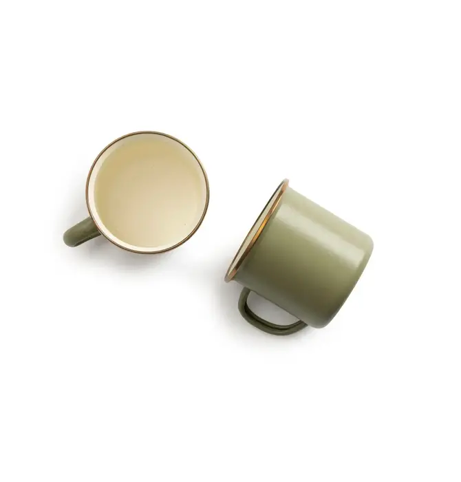 Camp Mugs | Enamel | Olive Drab + Speckled White