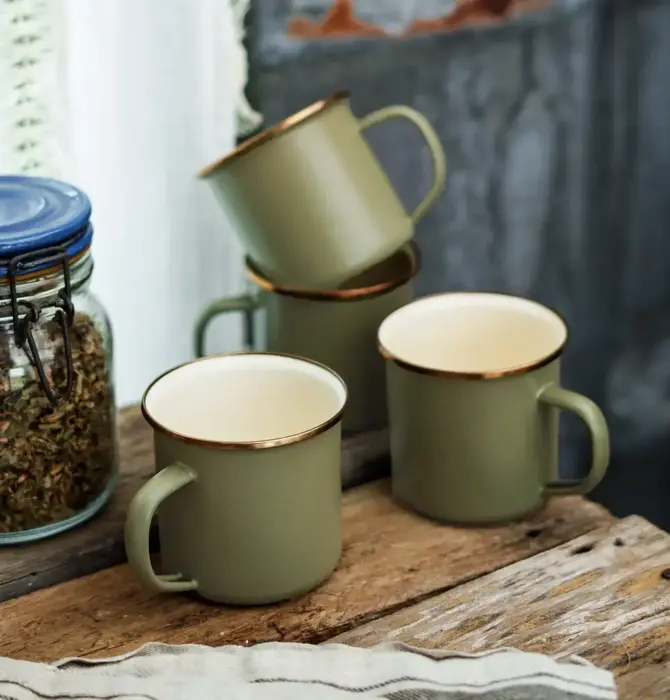 Camp Mugs | Enamel | Olive Drab + Speckled White