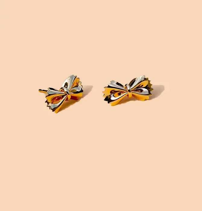 Earrings | Bow Tie Pasta Studs | 18KGP