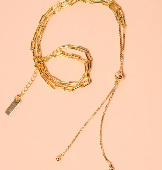 Necklace | "Redford" Lariat Bolo Paperclip | 18KGP