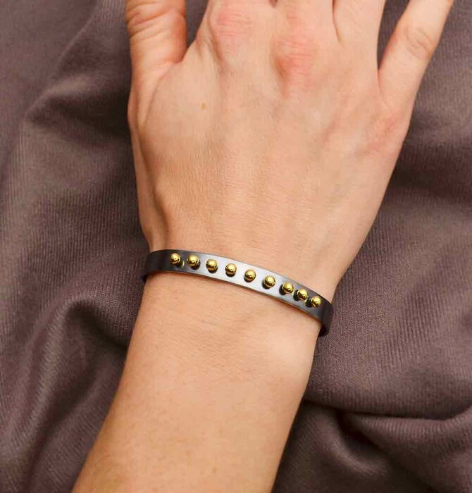 Bracelet Cuff | Mixed Metal Black | Bronze Beads