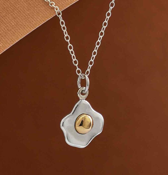 Necklace | Mixed Metal | Fried Egg