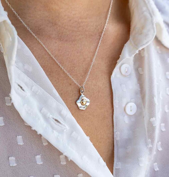 Necklace | Mixed Metal | Fried Egg