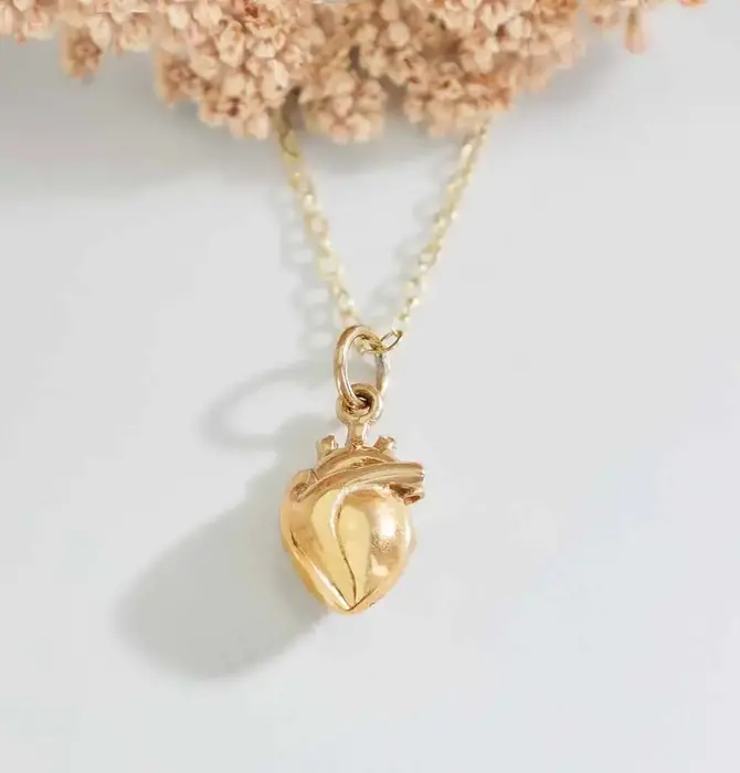 Necklace | Round Anatomical Heart | Bronze Gold Fill