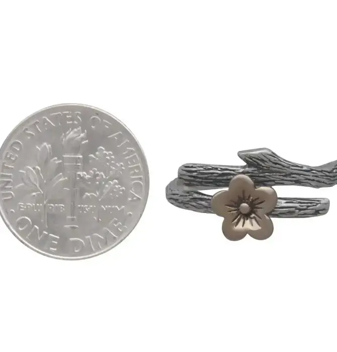 Ring | Adjustable Cherry Blossom Branch | Sterling & Bronze
