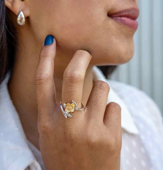 Ring | Dogwood Flower | Sterling & Bronze | Adjustable