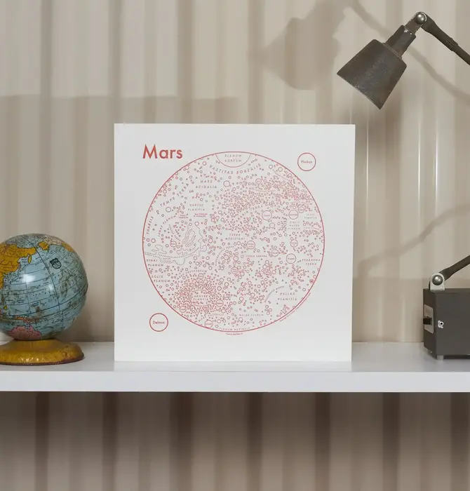 Art Print | Letterpress | 8x8" | Mars Map