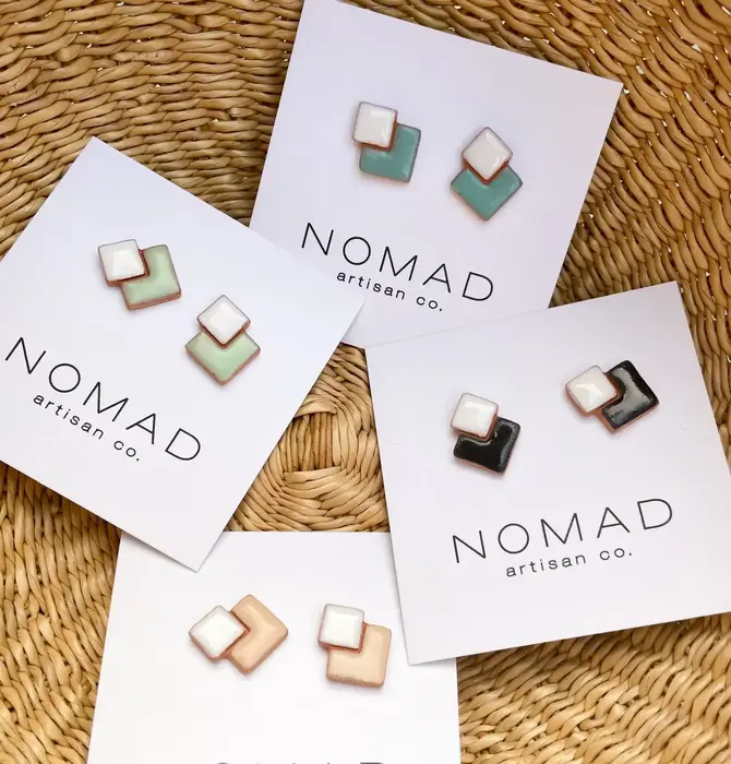 Earrings | Double Square Ceramic