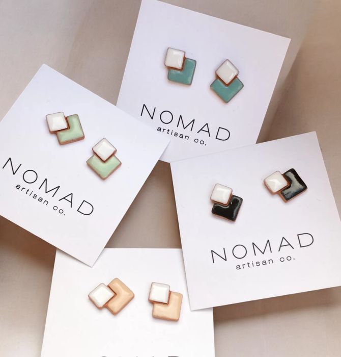 Earrings | Double Square Ceramic