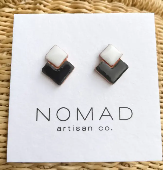 Earrings | Double Square Ceramic