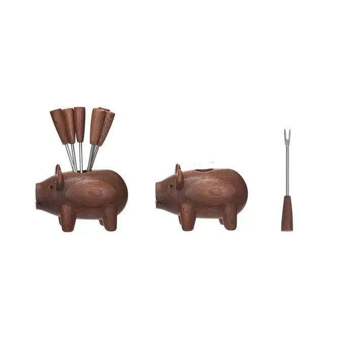 Pig-Shaped Holder + Picks | Sapele Wood