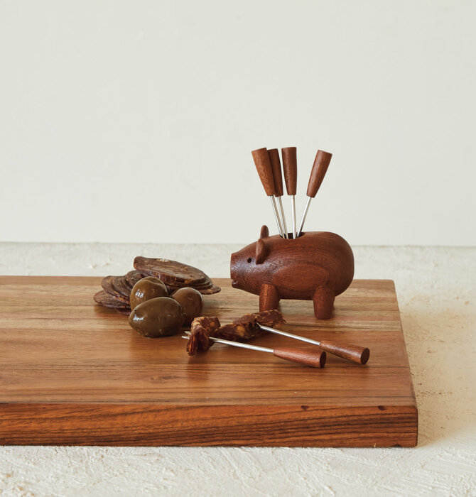 Pig-Shaped Holder + Picks | Sapele Wood