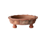 Terracotta Low Bowl | Ruffled & Footed | Embossed Flowers