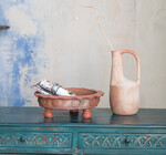 Terracotta Low Bowl | Ruffled & Footed | Embossed Flowers