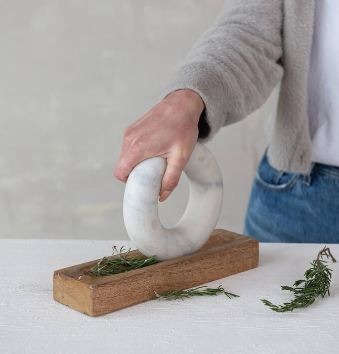 Moral & Pestle Set | Mango Wood | Marble Ring-Shaped