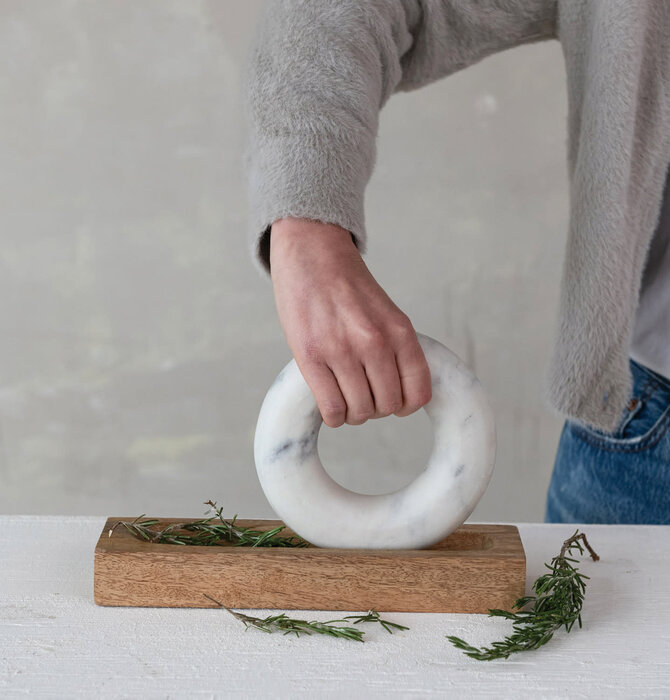 Moral & Pestle Set | Mango Wood | Marble Ring-Shaped
