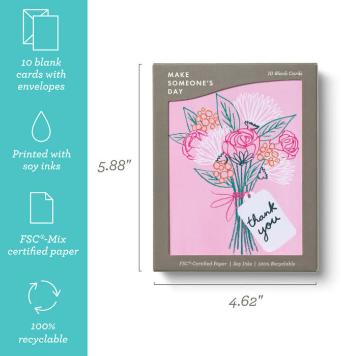 Boxed Notecards | Thank You | Pink Sketched Bouquet | Set of 10