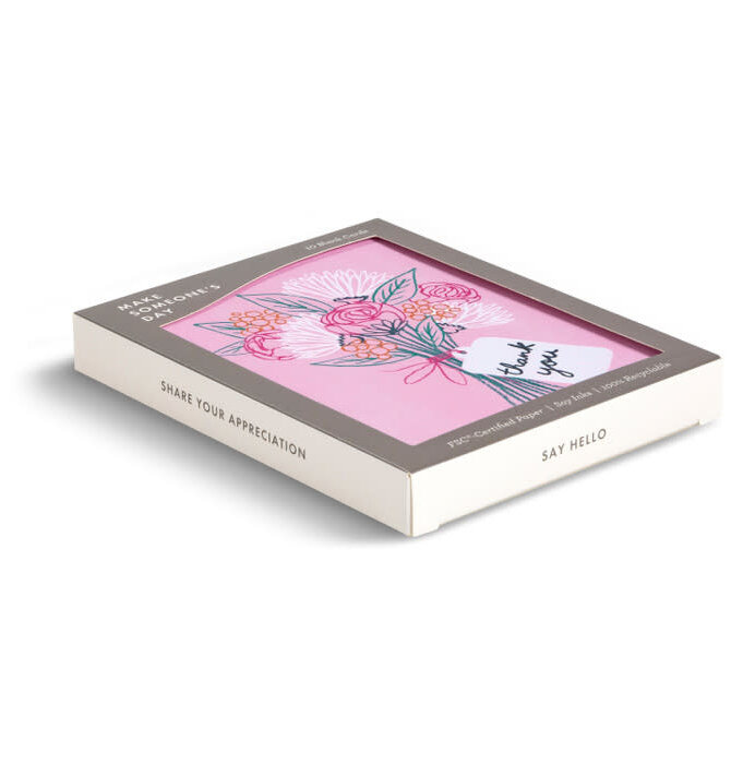 Boxed Notecards | Thank You | Pink Sketched Bouquet | Set of 10