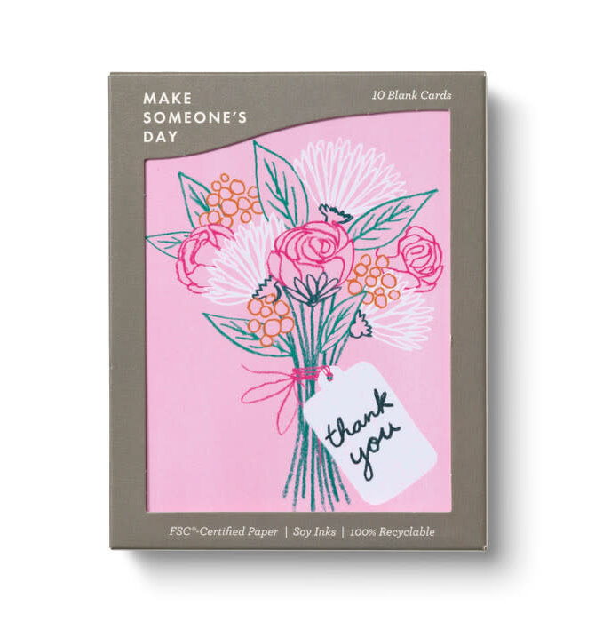 Boxed Notecards | Thank You | Pink Sketched Bouquet | Set of 10