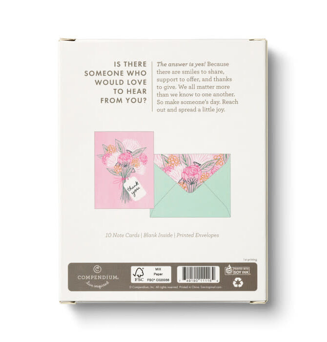 Boxed Notecards | Thank You | Pink Sketched Bouquet | Set of 10