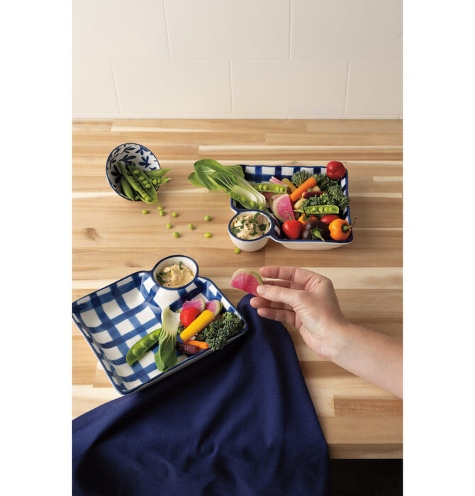 Plate | Dip n' Dish | Blue Gingham Grid