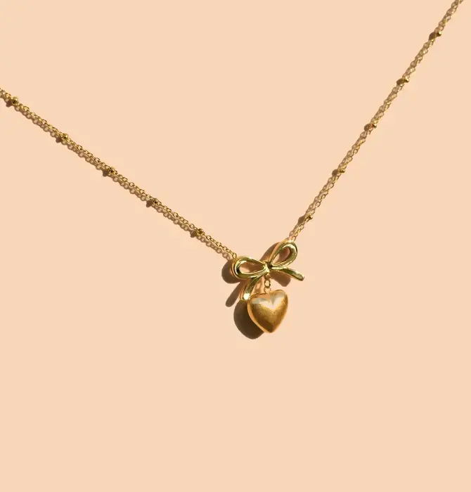 Necklace | Effie Heart + Bow | 18KGP