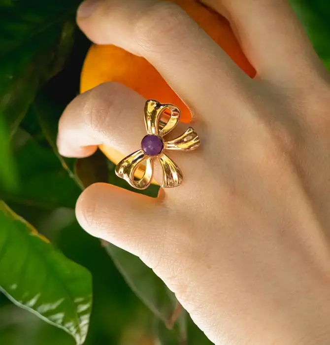 Ring | 18KGP | Bow Knot | Aventurine