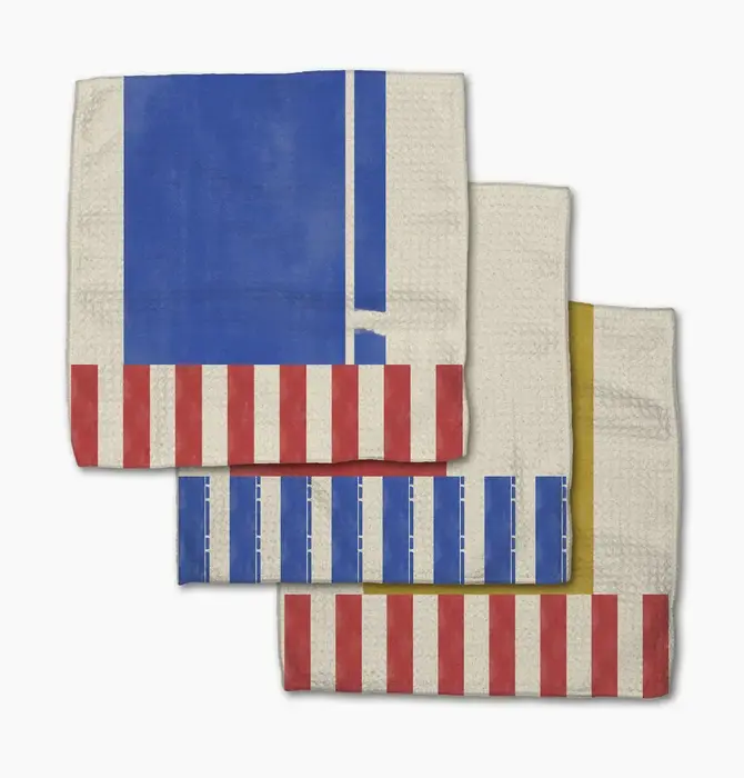 Dishcloth Set | Microfiber | Striped Heart Red/Blue/Yellow