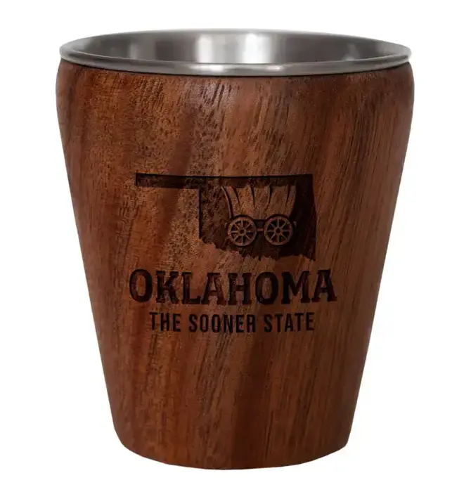 Shot Glass | Oklahoma Engraved | Acacia + Stainless Steel