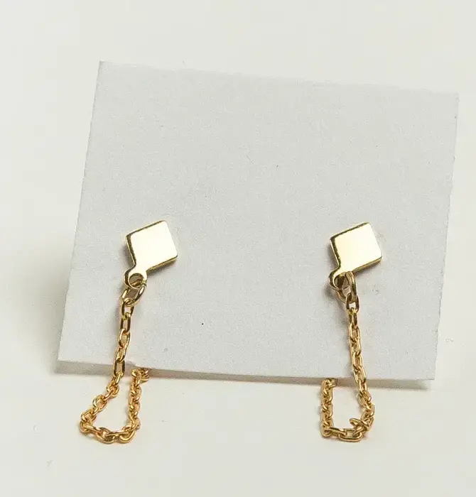 Earrings | Small Diamond & Chain Studs | 24KGP