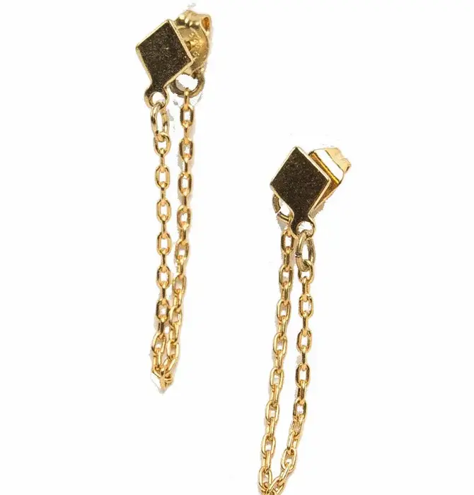 Earrings | Small Diamond & Chain Studs | 24KGP