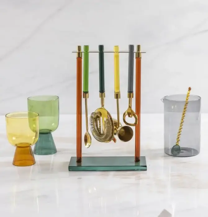 Bar Tool Set | Niko | Jewel-Toned Glass