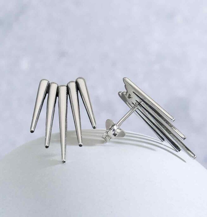 Earrings | Large Five Spike Post | Sterling Silver