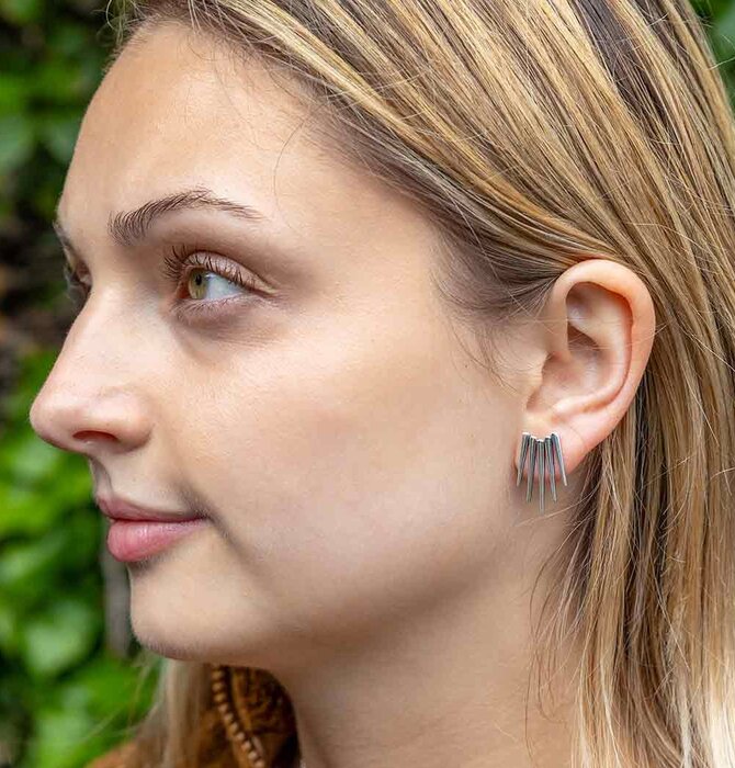 Earrings | Large Five Spike Post | Sterling Silver