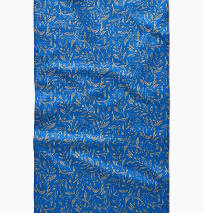 Tea Towel | Microfiber Holiday | Hanukkah Leaves Gold