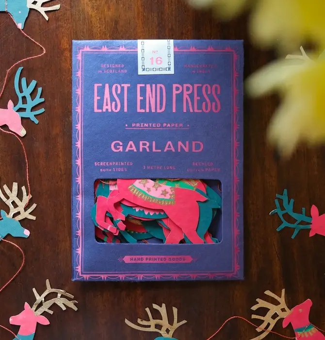 Garland | Recycled Cotton Paper | Bright Reindeer