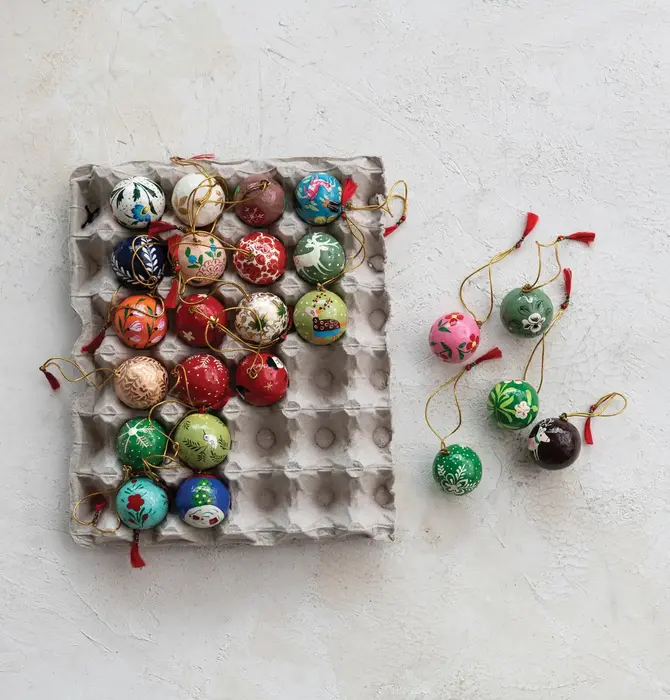 Ornament | 1" Paper Mache Ball | Hand-Painted Multicolor Assorted