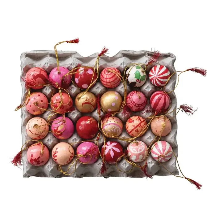 Ornament | 1" Paper Mache Ball | Hand-Painted Multicolor Assorted