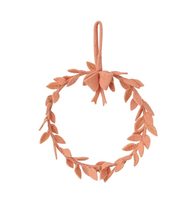 Wreath | Wool Felt Leaves + Berries + Bow | Blush | 13" Round