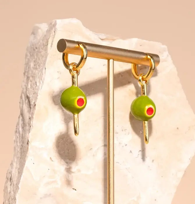 Earrings | Hoops | Enamel Pimento Olive | 18KGP