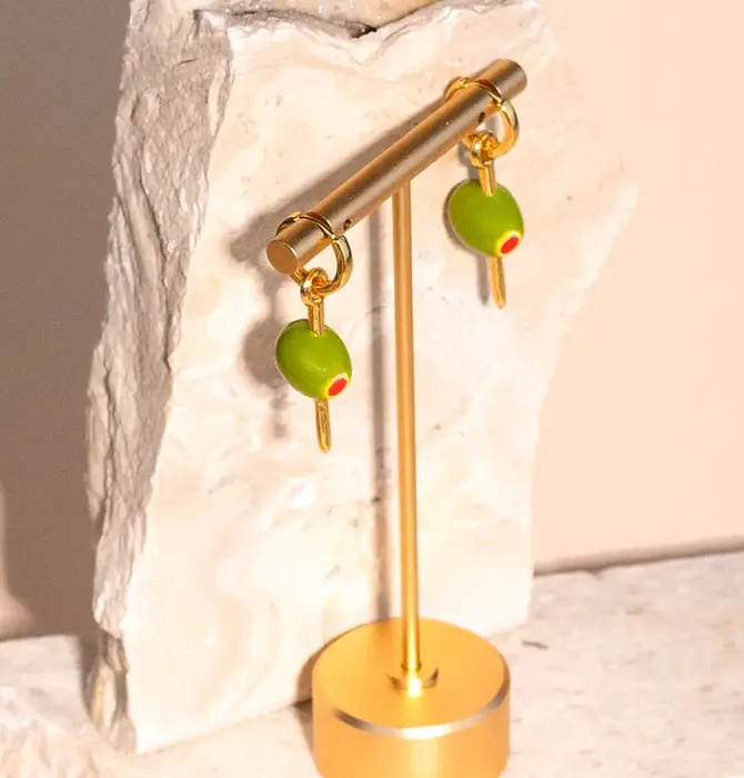 Earrings | Hoops | Enamel Pimento Olive | 18KGP
