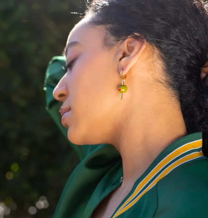 Earrings | Hoops | Enamel Pimento Olive | 18KGP
