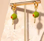 Earrings | Hoops | Enamel Pimento Olive | 18KGP