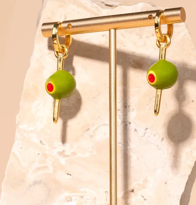 Earrings | Hoops | Enamel Pimento Olive | 18KGP