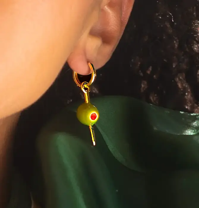 Earrings | Hoops | Enamel Pimento Olive | 18KGP