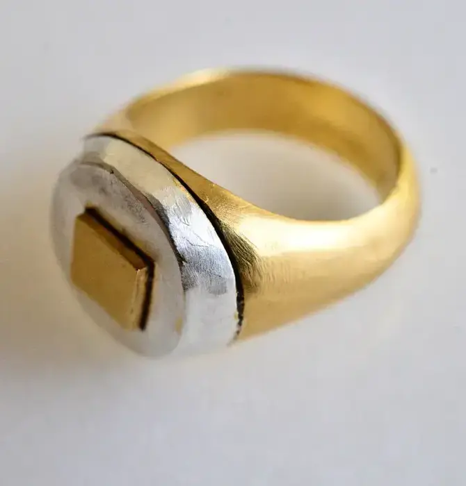 Ring | Square Signet | Bronze Band/Sterling Top