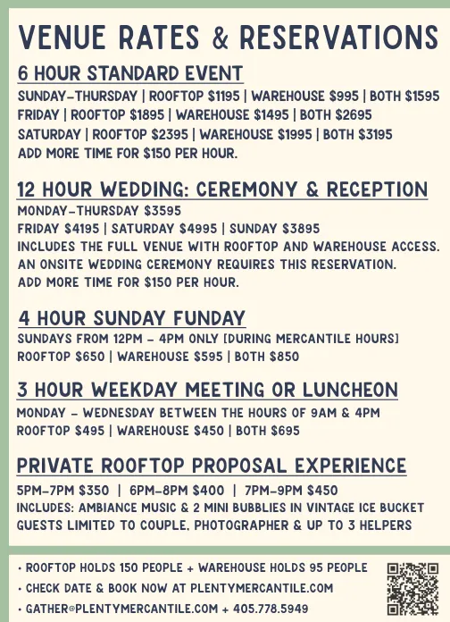event venue downtown rate sheet pricing